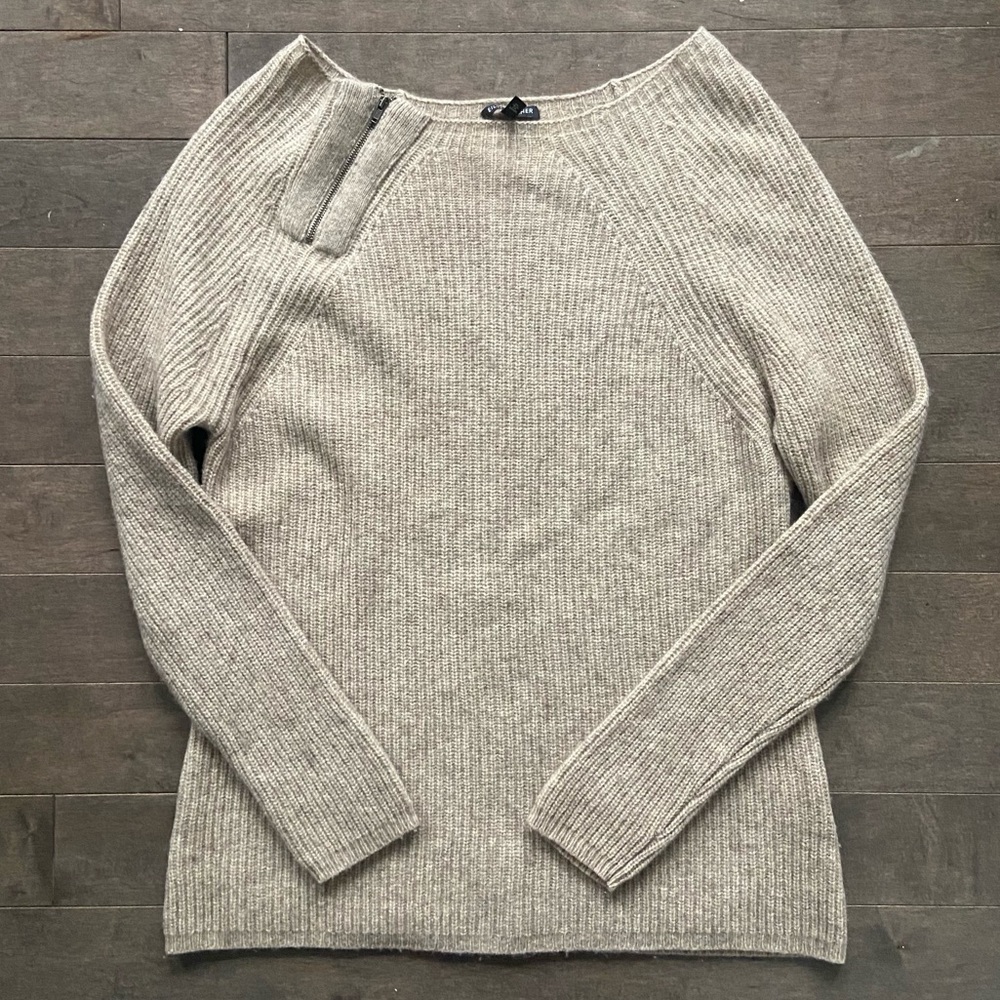 Eileen Fisher Yak & Wool Blend Ribber Zipper Accent Sweater Size M